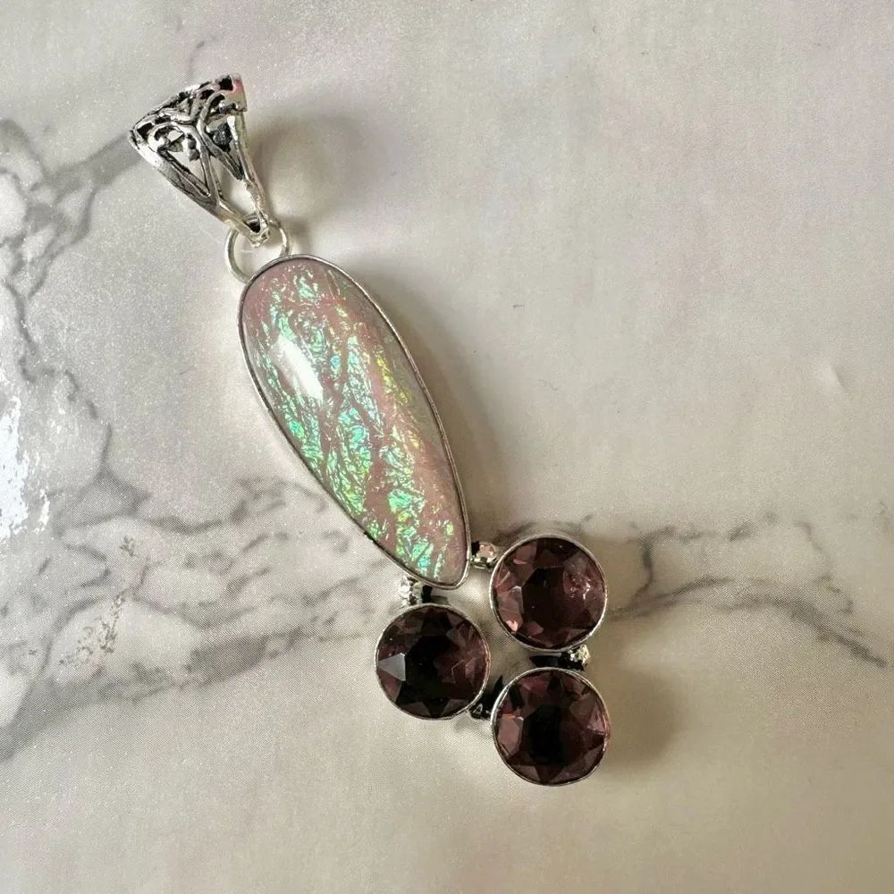 Silver dichroic pendant necklace